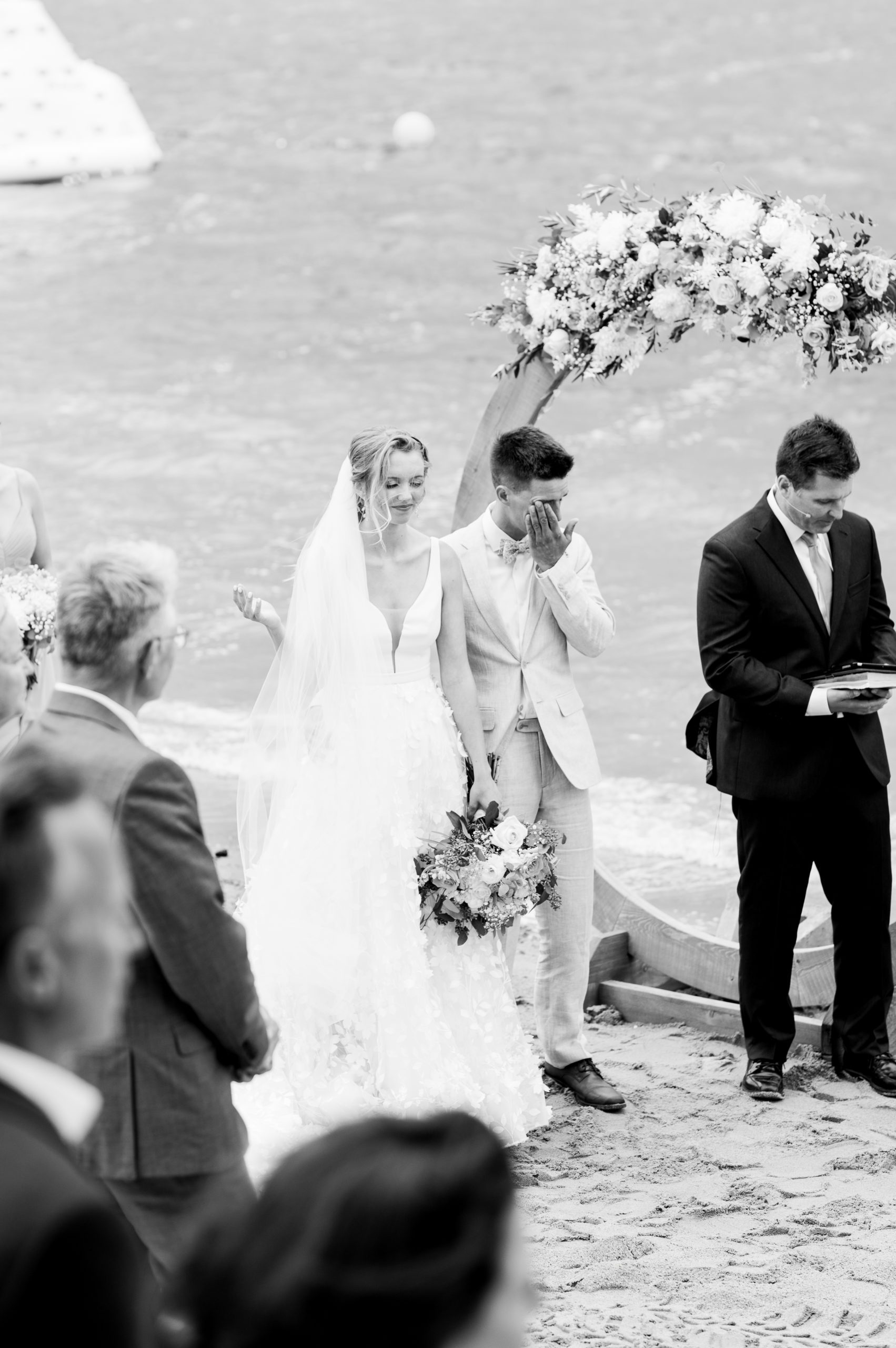 bride and groom worship with emotion