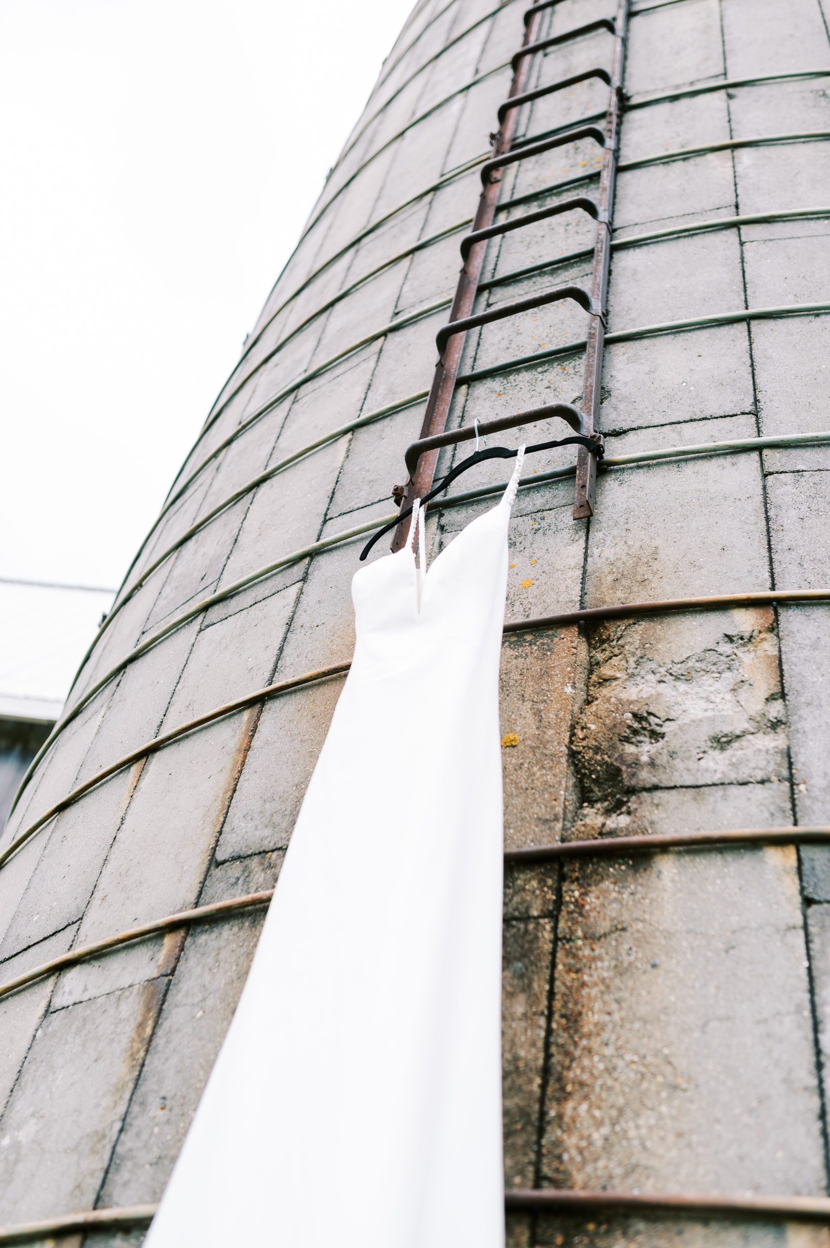 wedding dress on silo in minnesota